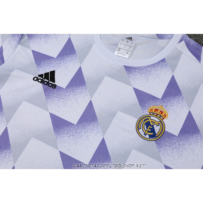 Chandal del Real Madrid 22-23 Manga Corta Blanco y Purpura - Pantalon Corto